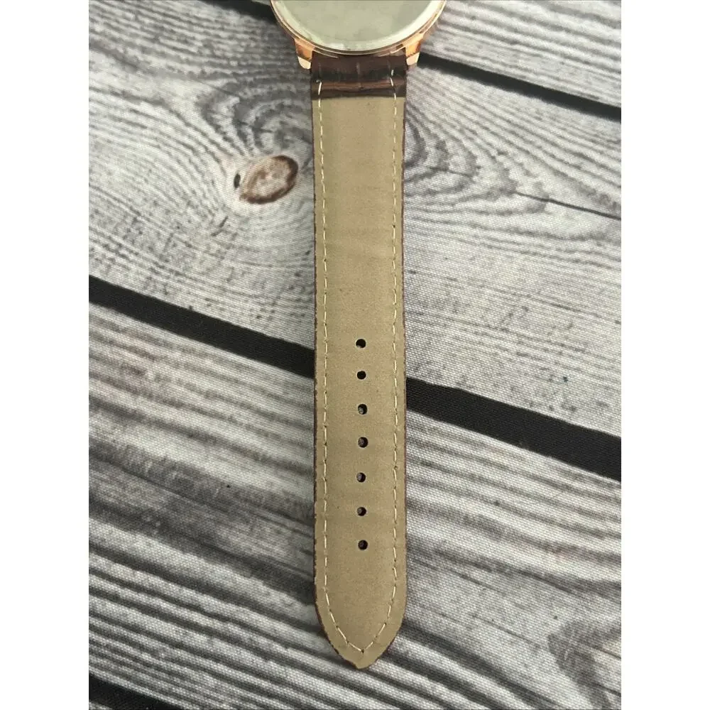 Meibo Rose Gold Tone Brown Band Quartz Watch